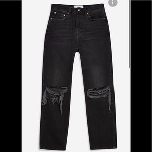 Topshop dad black distressed straight jeans